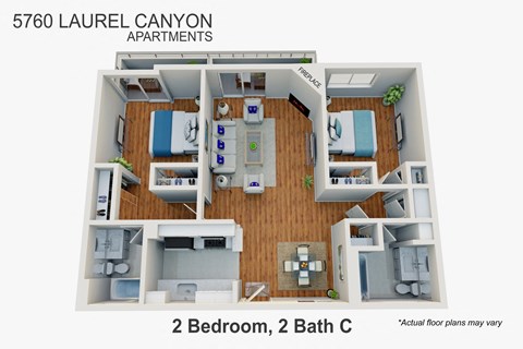Floor plan for 2 beds, 2 baths, 1000 sqft